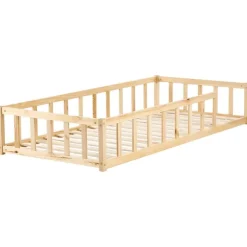 1-Persoons Bedden-Beliani MEYMAC - Kinderbed - Lichtbruin - 90 x 200 cm - Dennenhout