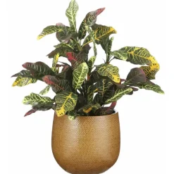 Mica Decorations Bloempot - okergeel - keramiek - ribbel - 14 x 12 cm