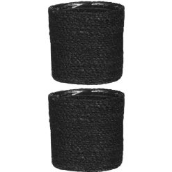 Bloempotten-Mica Decorations Bloempot - rotan - zwart - jute - 14 x 14 cm