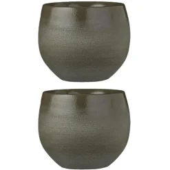Mica Decorations Bloempot - donkergroen - keramiek - 16 x 13 cm
