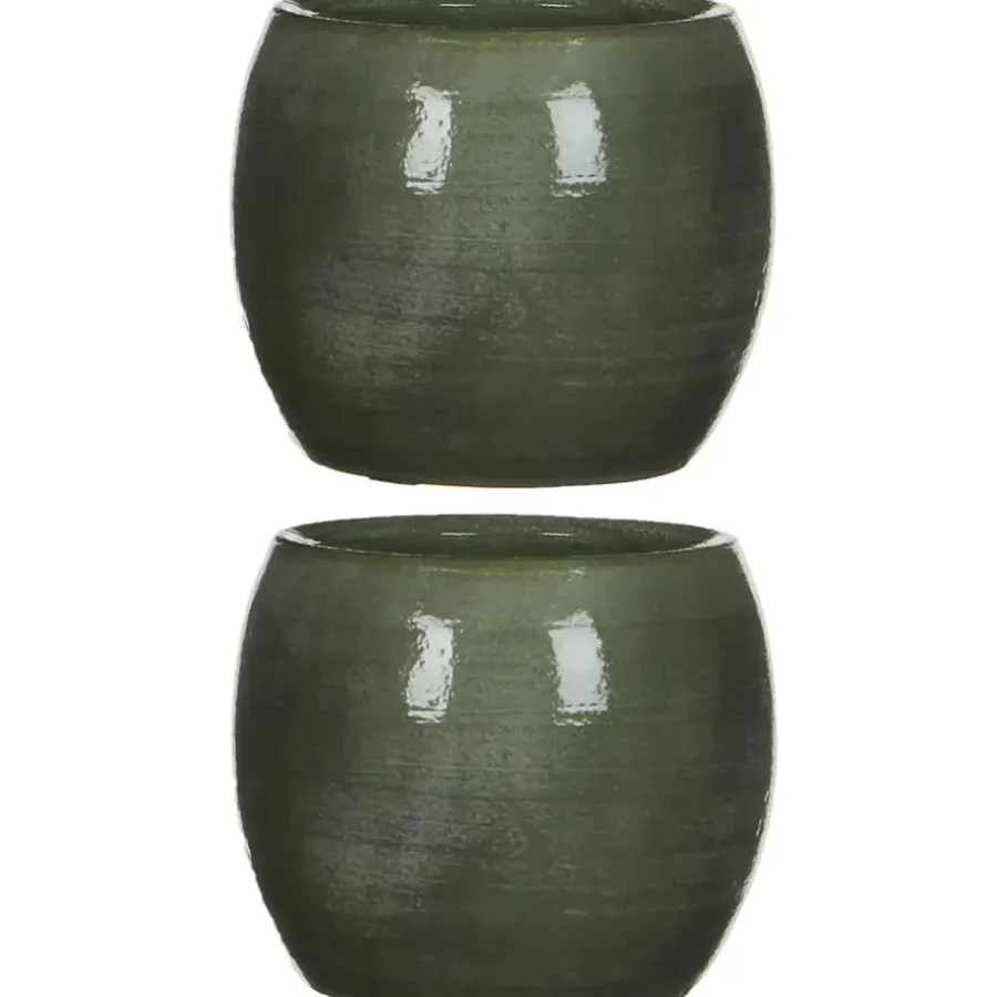 Mica Decorations Bloempot - groen - keramiek - 14 x 12 cm