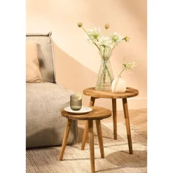 Bijzettafels-Mica Decorations Bold Bijzettafel - Ø33 cm - Gerecycled Hout - Bruin