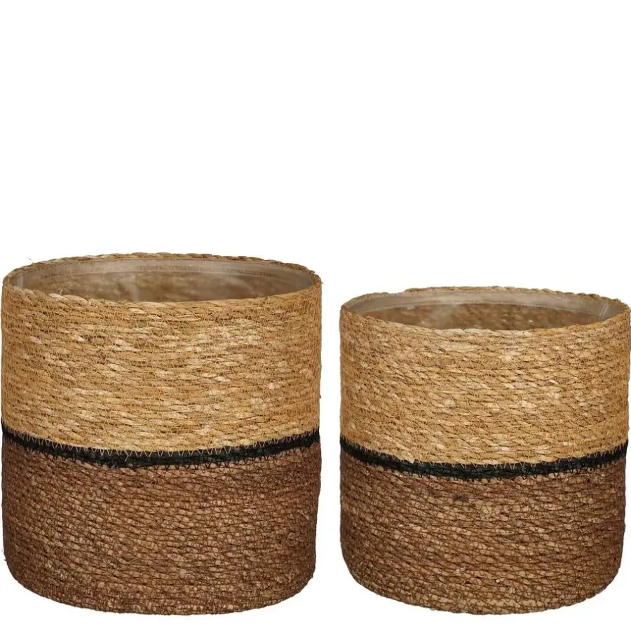 Bloempotten|Bloempotten Voor Binnen-Mica Decorations Damian Plantenmand - Set van 2 - Ø20 cm - Zeegras