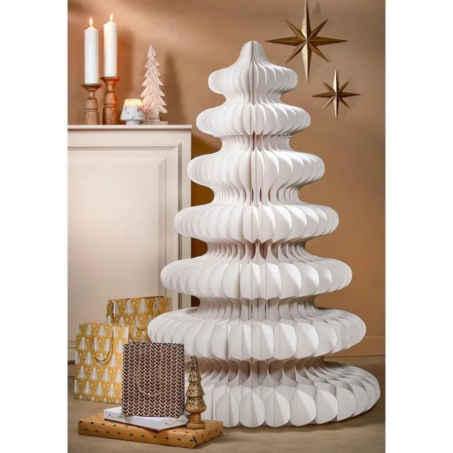 Kerstbomen-Mica Decorations Decoratie Kerstboom - H153 x Ø104 cm - Papier - Wit