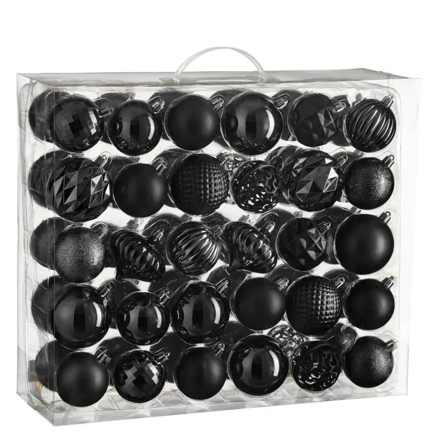 Kerstdecoratie-Mica Decorations Kerstballen Set - 60 Stuks - Zwart