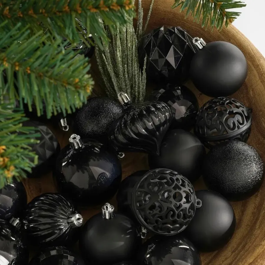 Kerstdecoratie-Mica Decorations Kerstballen Set - 60 Stuks - Zwart
