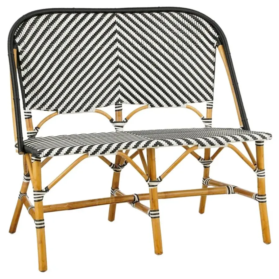 Mica Decorations Mandox Bank - L98 x B60 x H93 cm - Rotan - Zwart, Wit
