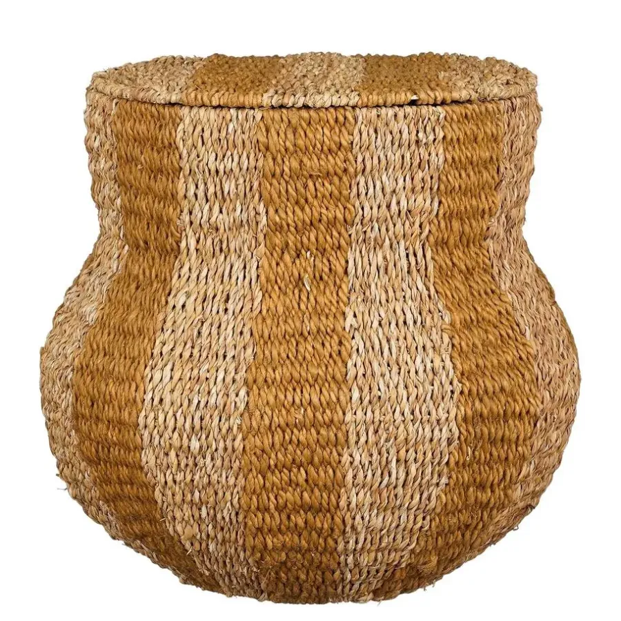 Opbergmanden-Mica Decorations Opbergmand met Deksel - H47 x Ø50 cm - Jute - Geel
