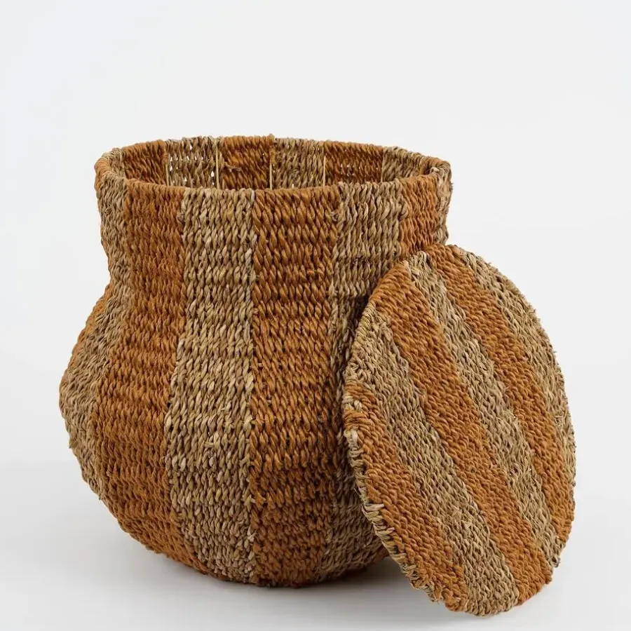 Opbergmanden-Mica Decorations Opbergmand met Deksel - H47 x Ø50 cm - Jute - Geel