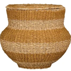 Opbergmanden-Mica Decorations Opbergmand met Deksel - H48 x Ø55 cm - Jute - Geel