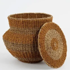 Opbergmanden-Mica Decorations Opbergmand met Deksel - H48 x Ø55 cm - Jute - Geel