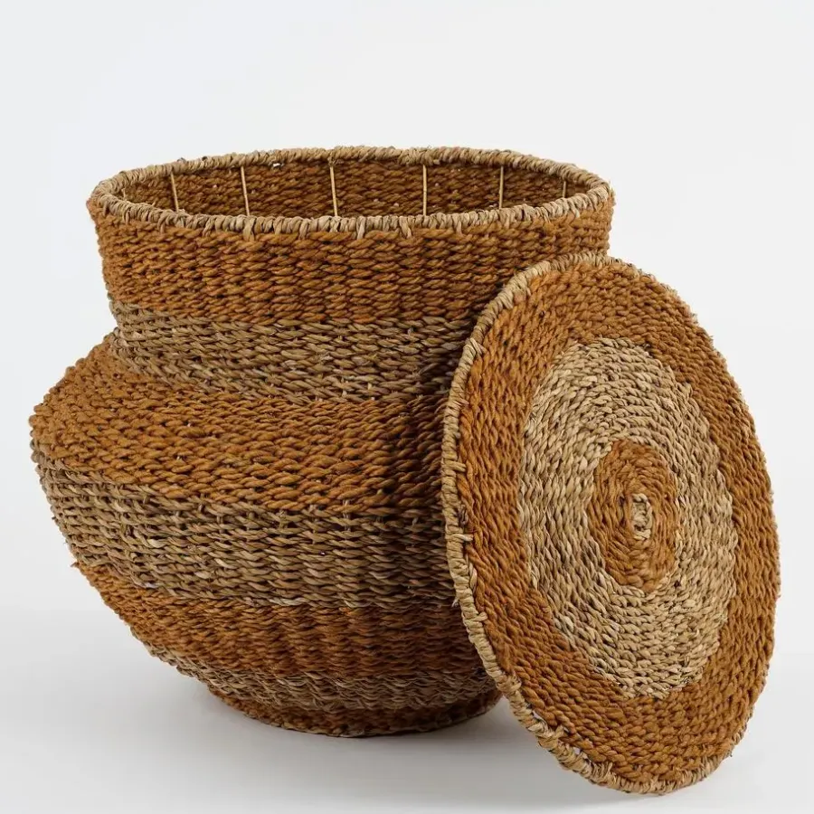Opbergmanden-Mica Decorations Opbergmand met Deksel - H48 x Ø55 cm - Jute - Geel