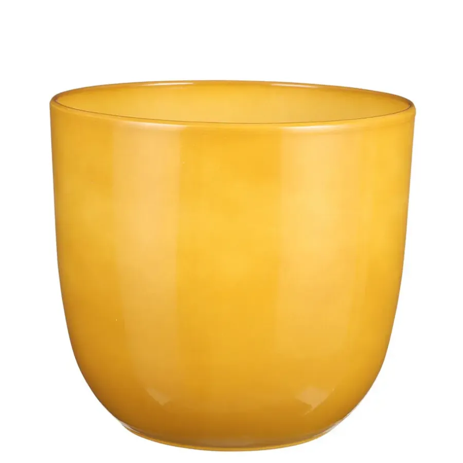Mica Decorations Planten/bloempot Tusca - geel - D28 x H25cm