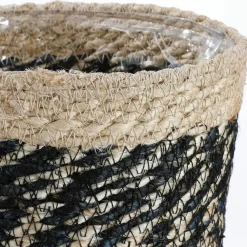 Bloempotten|Bloempotten Voor Binnen-Mica Decorations Plantenmand - naturel met zwart - rotan - 12 x 12 cm