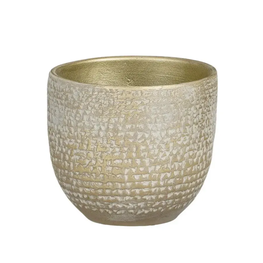 Mica Decorations Plantenpot - terracotta - champagne/wit -14x12cm