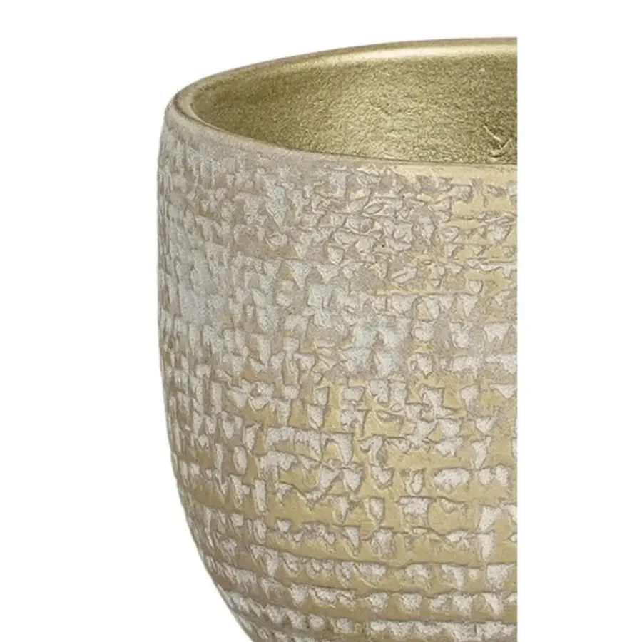 Mica Decorations Plantenpot - terracotta - champagne/wit -14x12cm