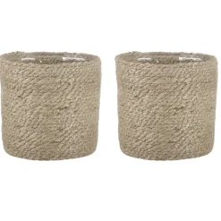 Mica Decorations Plantenpot - rotan - bruin - plantenmand - 16 x 16 cm