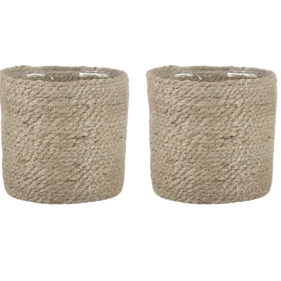 Mica Decorations Plantenpot - rotan - bruin - plantenmand - 16 x 16 cm