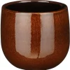 Mica Decorations Plantenpot - keramiek - bruin glans - D14/H12 cm