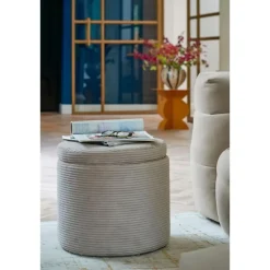 Poefen-Mica Decorations Poef met Opbergruimte - H41 x Ø42 cm - Off-white