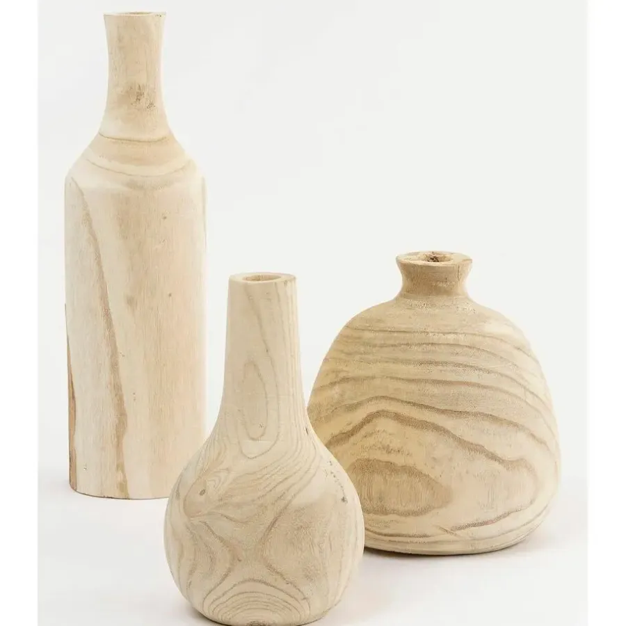 Mica Decorations Vaas - hout - bolvormig - 16 x 28 cm