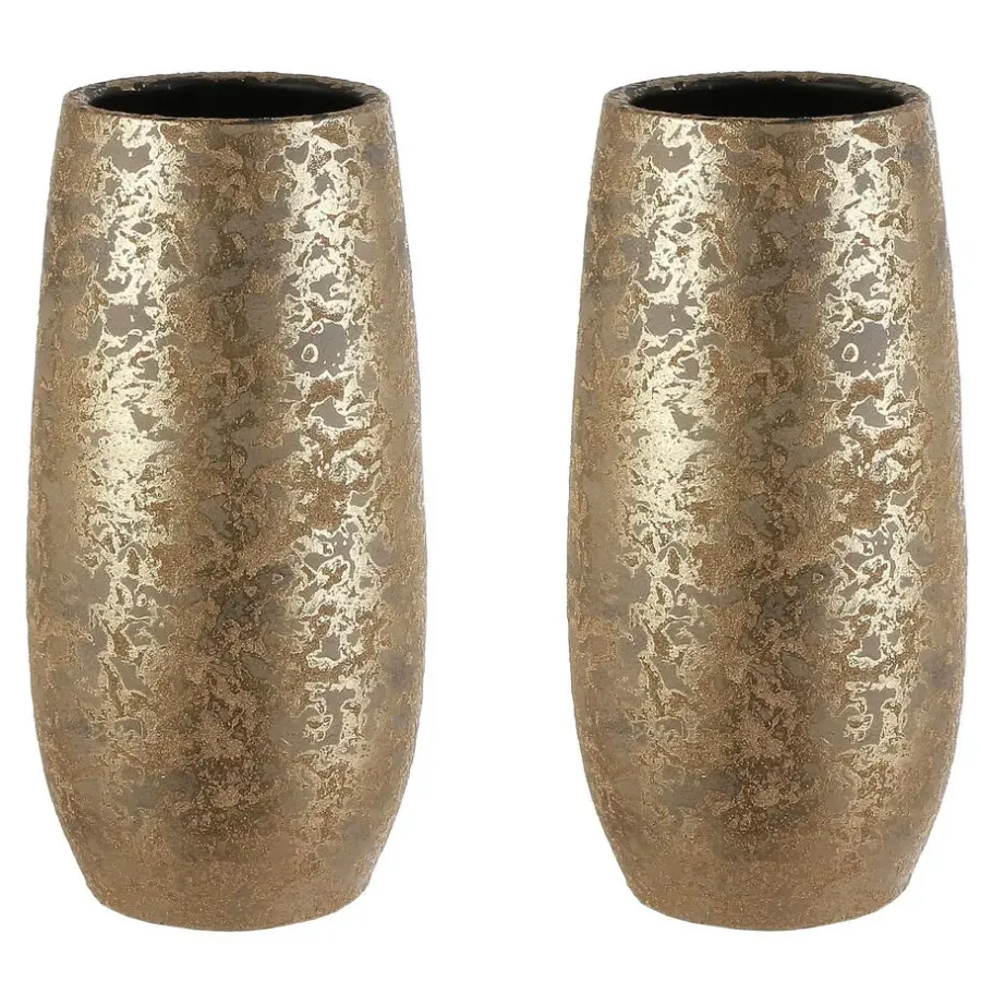 Vazen-Mica Decorations Vaas - keramiek flakes motief goud - 17 x 35 cm