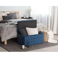 Hockers En Voetenbanken-Beliani MICHIGAN - Ottomaan - Donkerblauw - Fluweel