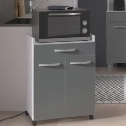 Trolleys-Parisot Microgolfkastje Eko met wieltjes - 2 deuren & 1 lade - hoogglans grijs