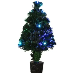 Kerstbomen-Merkloos Mini kunst kerstboom - 42 cm - met kerstverlichting - led lampjes