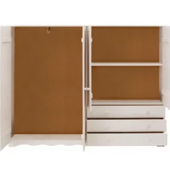 Draaideurkasten-Loft24 Minik - Kledingkast met 4 deuren en 3 laden en wit grenen