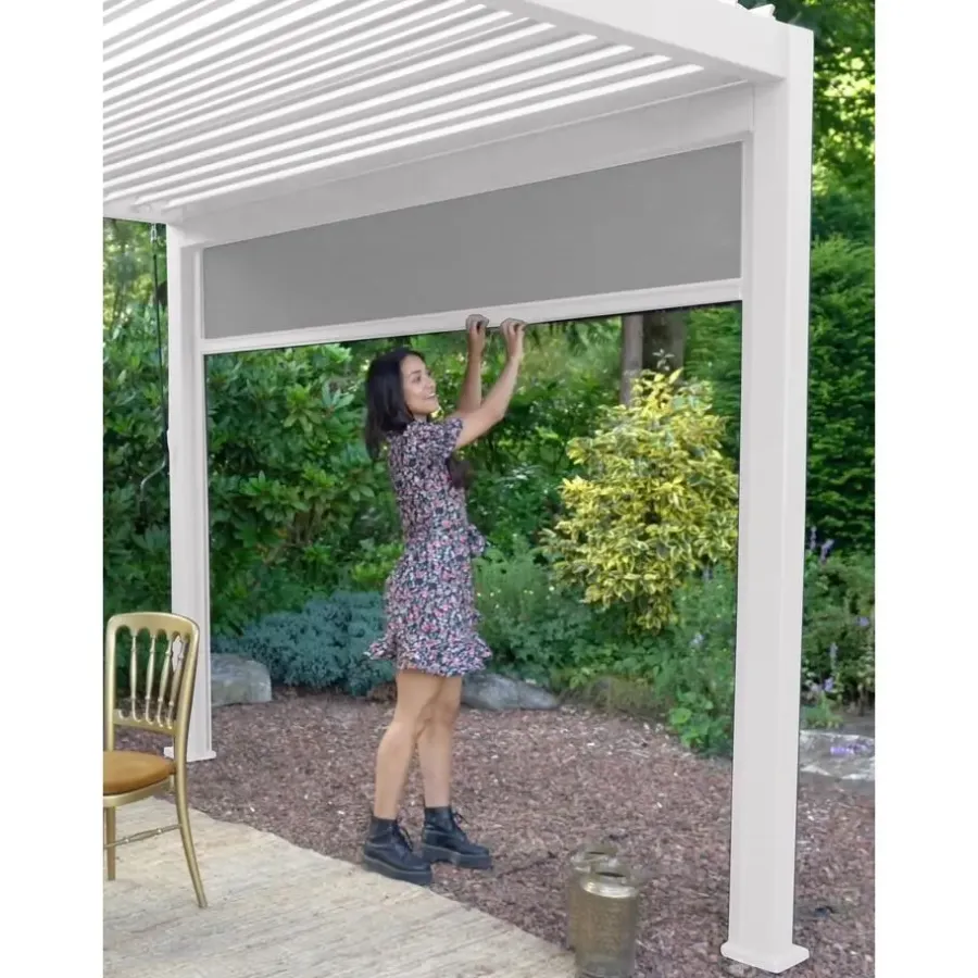 Terrasoverkappingen-Mirador pull down zijscherm 4M windscherm wit