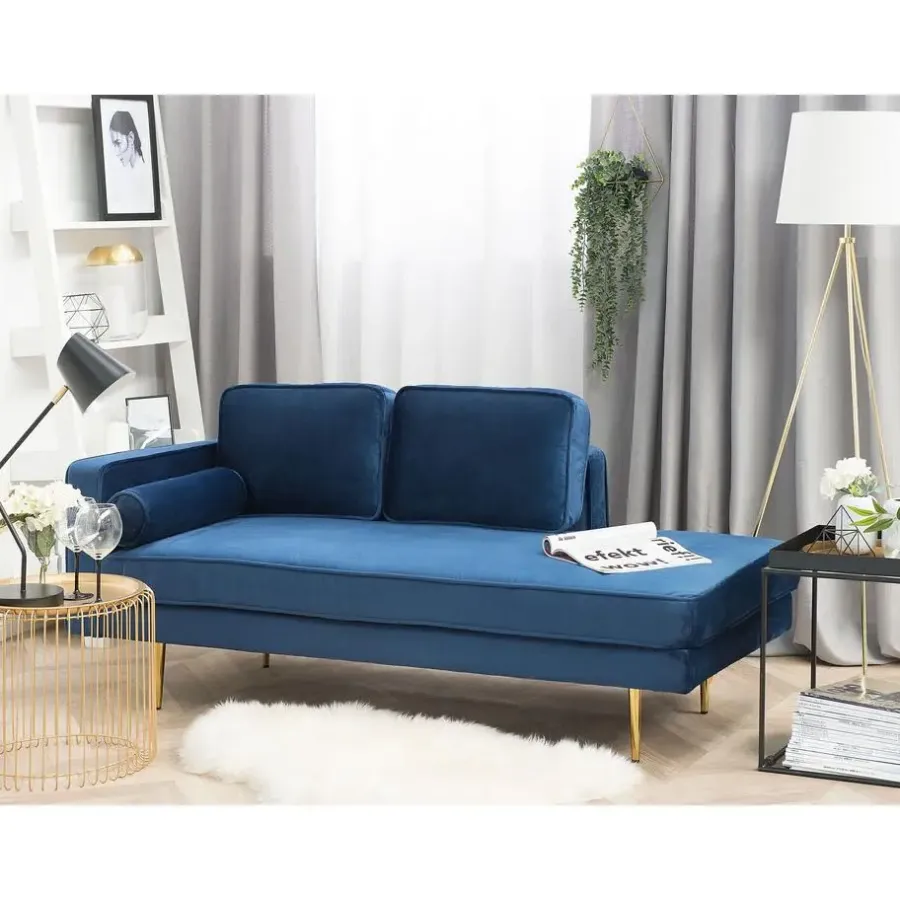 Loveseats-Beliani MIRAMAS - Chaise longue - Blauw - Linkerzijde - Fluweel