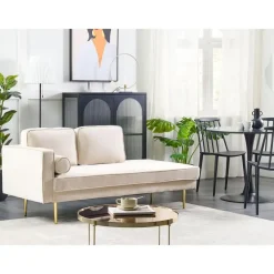 Loveseats-Beliani MIRAMAS - Chaise longue - Beige - Linkerzijde - Fluweel