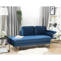 Loveseats-Beliani MIRAMAS - Chaise longue - Blauw - Rechterzijde - Fluweel