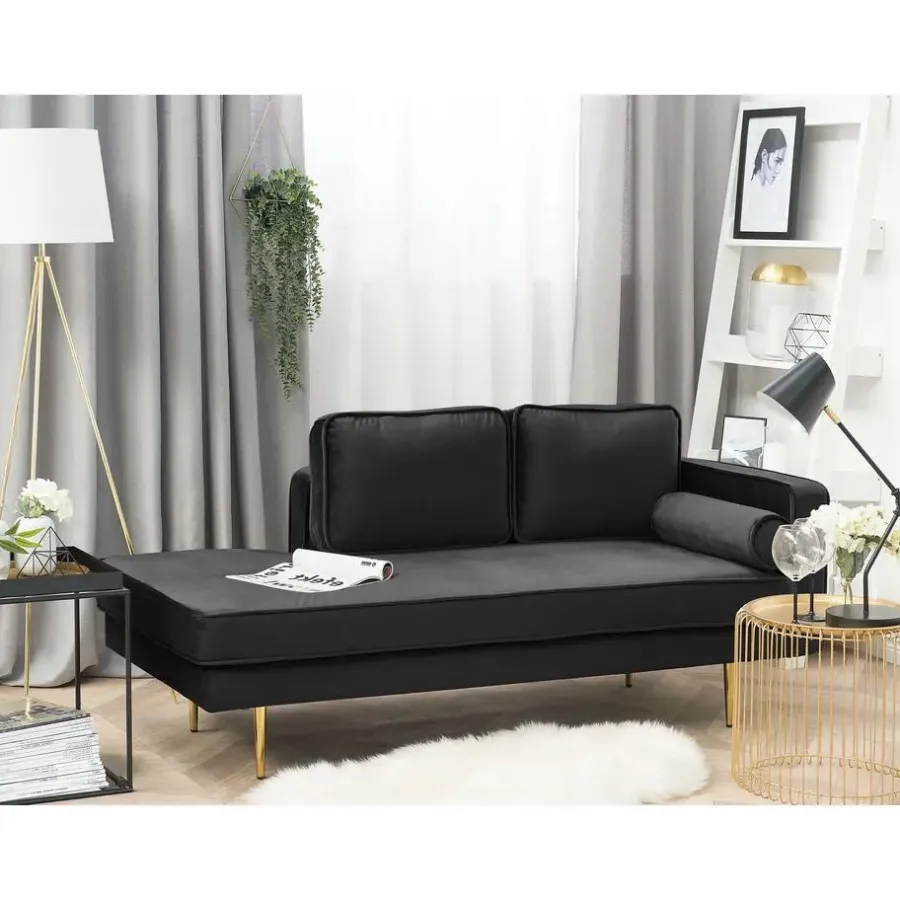 Beliani MIRAMAS - Chaise longue - Zwart - Rechterzijde - Fluweel