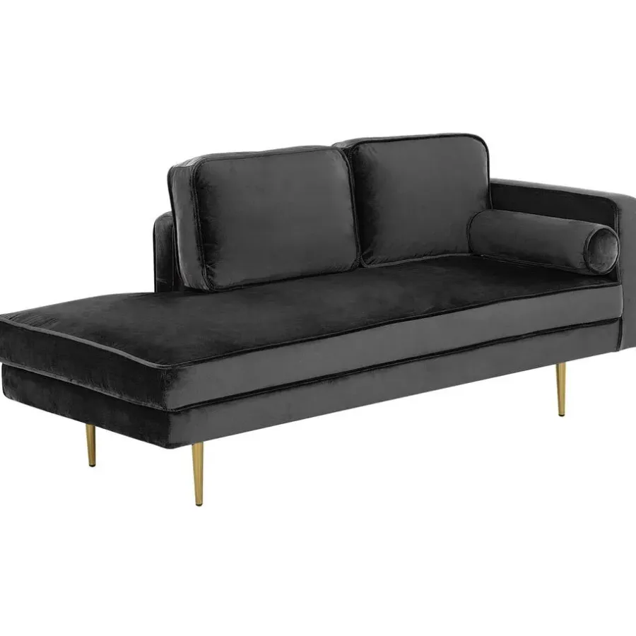 Beliani MIRAMAS - Chaise longue - Zwart - Rechterzijde - Fluweel