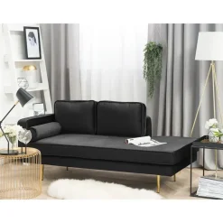 Beliani MIRAMAS - Chaise longue - Zwart - Linkerzijde - Fluweel