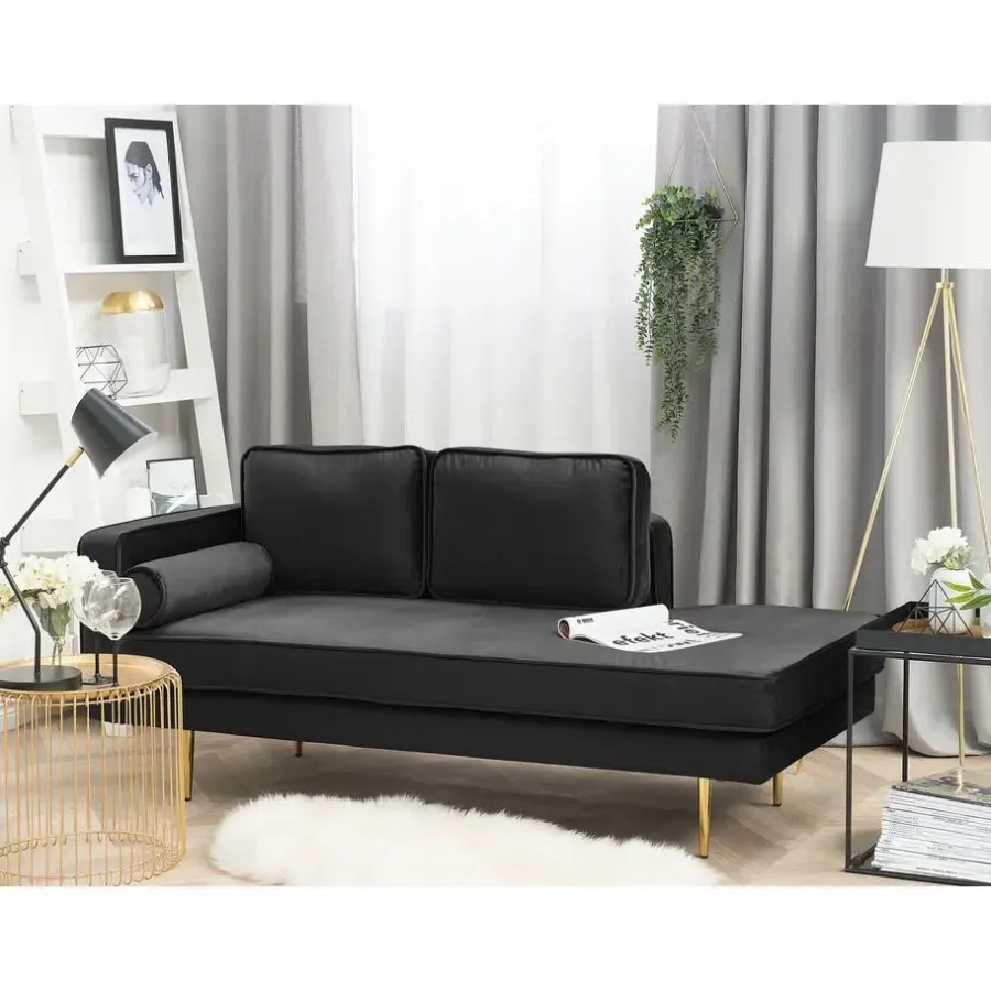 Beliani MIRAMAS - Chaise longue - Zwart - Linkerzijde - Fluweel