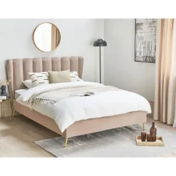 Beliani MIRIBEL - Tweepersoonsbed - Taupe - 140x200 - Fluweel