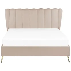 Beliani MIRIBEL - Tweepersoonsbed - Taupe - 140x200 - Fluweel