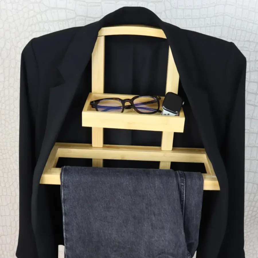 Kledingopbergers-MISOU Dressboy Kledingstandaard Kledinghouder Bamboe Hout 44.8x22.2x114.2 cm