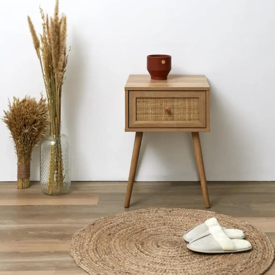 MISOU Nachtkastje Met Lade Set van 2 Rotan Webbing Hout