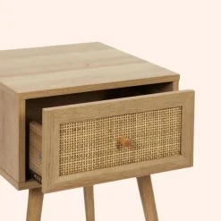 Nachtkastjes|Nachtkastjes-MISOU Nachtkastje Met Lade Rotan Webbing Hout