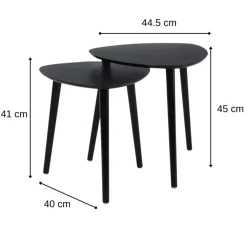 HIXA MISOU Salontafel Set van 2 Bijzettafel Diehoekig Zwart Bijzettafeltje