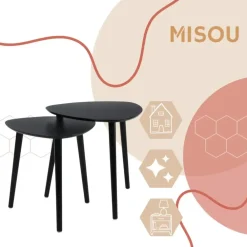 HIXA MISOU Salontafel Set van 2 Bijzettafel Diehoekig Zwart Bijzettafeltje
