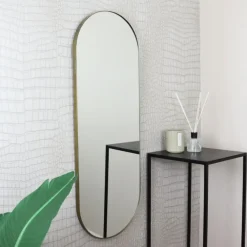 Spiegels-MISOU Spiegel Passpiegel Goud Ovaal Hangend 112x40cm Glas Spiegels