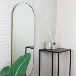 Spiegels-MISOU Spiegel Passpiegel Goud Ovaal Hangend 112x40cm Glas Spiegels