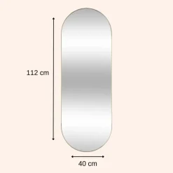 Spiegels-MISOU Spiegel Passpiegel Goud Ovaal Hangend 112x40cm Glas Spiegels