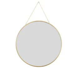 MISOU Spiegel Rond met Ophangketting Wandspiegel Goud Diameter 29 cm Glas