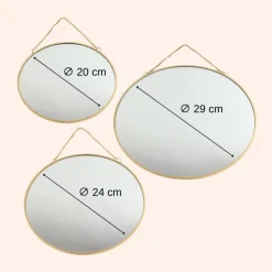 Spiegels-MISOU Spiegel Set van 3 Rond Goud Metaal Wandspiegel